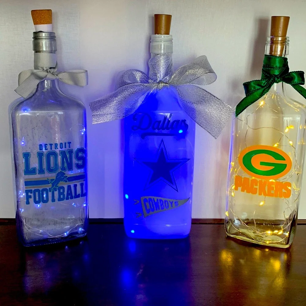 Hand Crafted, up-cycled Green Bay Packers Spirit Bottle Lantern